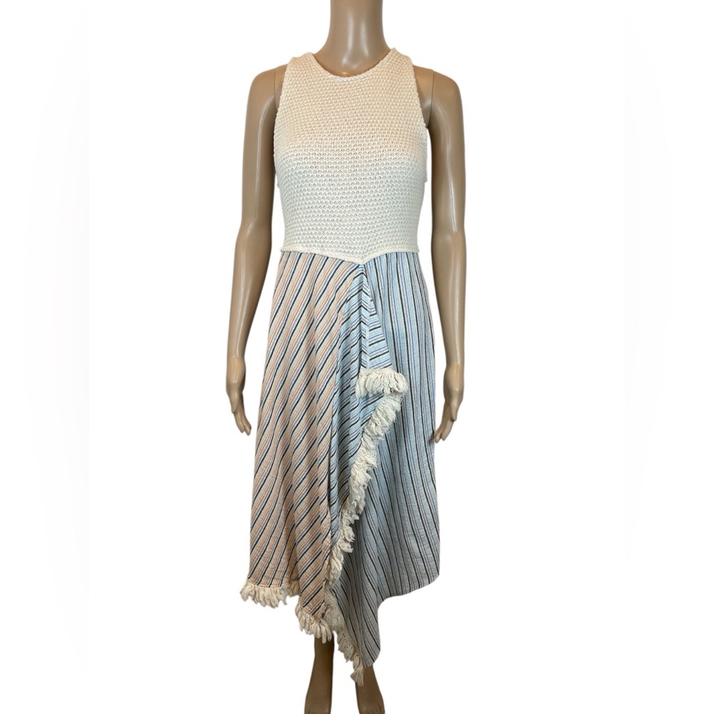 Zara Striped Contrasting Fringe Midi Crochet Dress size S